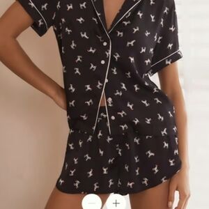 NWT Anthropologie Lyrebird Silky Pajama Top Black Dog Print L